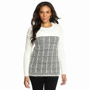 Kim Rogers Womens Sweater Pullover Plaid Eyelash